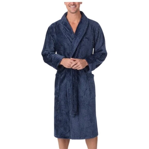 Tommy Bahama Mens Plush Robe Size XXL 2XL NWT Navy Blue Chevron Long Belted - Picture 1 of 7